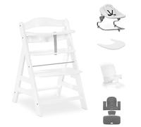 hauck Alph Premium Bundle, Beech White - Silla alta de madera desde el nacimiento hasta los 99 años - Trona Grow Along con mecedora reclinable para recién nacido, reductor de asiento de bebé