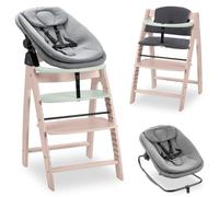 hauck Arketa Newborn Set de Trona de Madera de Haya Europea - Tronas Evolutivas Aptas desde el Nacimiento del Bebé con Accesorios - Hamaca para Recién Nacido y Cojín Incluido - Whitewashed Mint