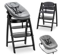 hauck Arketa Newborn Set de Trona de Madera de Haya Europea - Tronas Evolutivas Aptas desde el Nacimiento del Bebé con Accesorios - Hamaca para Recién Nacido y Cojín Incluido - Blackwashed