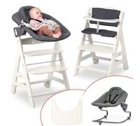 hauck Beta Newborn Set de Trona de Madera para Bebés - Tronas Evolutivas para Recién Nacidos con Hamaca Premium Cojín y Bandeja - Silla Alta Niños Comedor - Blanco