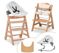 hauck Beta Newborn Set de Trona de Madera para Bebés - Tronas Evolutivas para Recién Nacidos con Hamaca Premium Cojín y Bandeja - Silla Alta Niños Comedor - Natural