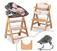 hauck Beta Newborn Set de Trona de Madera para Bebés - Tronas Evolutivas para Recién Nacidos con Hamaca Premium Cojín y Bandeja - Silla Alta Niños Comedor - Natural