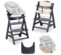 hauck Beta Plus Newborn Set Eco Bouncer Trona de Madera para Bebé desde el Nacimiento - Sillas Tronas para Niños con Hamaca Recién Nacidos Cojín y Bandeja - Gris