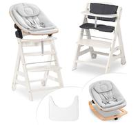hauck Beta Plus Newborn Set Eco Bouncer Trona de Madera para Bebé desde el Nacimiento - Sillas Tronas para Niños con Hamaca Recién Nacidos Cojín y Bandeja - Blanco
