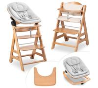 hauck Beta Plus Newborn Set Eco Bouncer Trona de Madera para Bebé desde el Nacimiento - Sillas Tronas para Niños con Hamaca Recién Nacidos Cojín y Bandeja - Natural