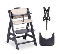 hauck Beta Plus Trona Evolutiva Madera con Certificado FSC® Cojín y Bandeja, Trona Bebe Evolutiva a partir de 6 Meses con Arnés de Seguridad y Ruedas, Sistema Antivuelco, Gris
