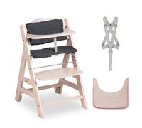 hauck Beta Plus Trona Evolutiva Madera con Certificado FSC® Cojín y Bandeja, Trona Bebe Evolutiva a partir de 6 Meses con Arnés de Seguridad y Ruedas, Sistema Antivuelco, Whitewashed