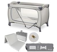 hauck Sleep N Easyfold Cuna de Viaje Bebe con Colchon y Mosquitera | Parque Infantil Plegable con Ruedas y Bolsa | Gris