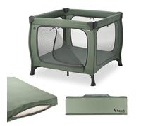 hauck Sleep N Play SQ Set de Cuna de Viaje y Parque Infantil Bebe - Cuna Gemelar con Colchón desde el Nacimiento, Corralito XL Plegable, Parques Infantiles Bolsa de Transporte Incluida - Verde