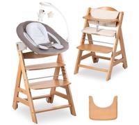hauck Trona Beta Newborn Deluxe Set de Trona Evolutiva Apta desde el Nacimiento - Tronas de Bebé con Hamaca, Cojín y Bandeja - Silla Niños de Madera Primeras Comidas - Natural
