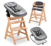 hauck Trona Evolutiva de Madera Alpha Plus Newborn Set 3in1 Highchair Bouncer - Silla Alta Bebé desde el Nacimiento - con Hamaca para Recién Nacidos y Cojín de 2 Piezas - Natural