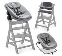 hauck Trona Evolutiva de Madera Alpha Plus Newborn Set 3in1 Highchair Bouncer - Silla Alta Bebé desde el Nacimiento - con Hamaca para Recién Nacidos y Cojín de 2 Piezas - Gris