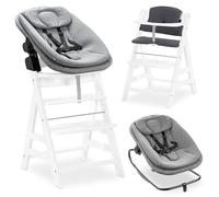 hauck Trona Evolutiva de Madera Alpha Plus Newborn Set 3in1 Highchair Bouncer - Silla Alta Bebé desde el Nacimiento - con Hamaca para Recién Nacidos y Cojín de 2 Piezas - Blanco