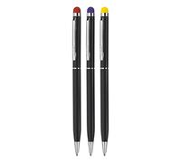 Hauser Duet Stylus - Caja de bolígrafo de metal con mecanismo de giro, doble uso para multitarea entre papel y pantalla táctil para móvil/tableta, relleno de recambio cardenal, tinta azul, de 3