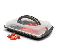 Hausfelder caja de transporte de pastel de hojalata de hojalata | Caja de transporte para pasteles rectangular de 30x41 cm con tapa y asa, también usable como bandeja de servir