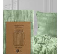 Hausfelder Ropa de cama, 100 x 135 cm, color verde | Juego de cama infantil de muselina, funda nórdica de 100 x 135 cm