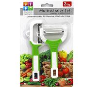 Haushaltshelden Juego de 2 peladores de verduras de acero inoxidable, hoja de péndulo de 12,5 y 15,5 cm de largo, pelador universal de espárragos en negro, verde o turquesa (verde)