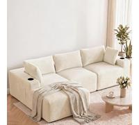 HAUSPROFI Sofá esquinero con función de Dormir (Beige Largo)
