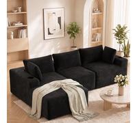 HAUSPROFI Sofá esquinero con función de dormir, modular en forma de L con funda de pana - 3 plazas con Recamiere, se puede utilizar como sofá cama de 2 plazas, embalaje al vacío, incluye 5 cojines y