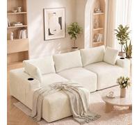 HAUSPROFI Sofá esquinero modular con función de sueño, en forma de L con funda de pana - 3 plazas con Recamiere, se puede utilizar como sofá cama de 2 plazas, embalaje al vacío, incluye 5 cojines y