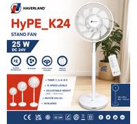 Haverland HyPE K24 Ventilador de Pie Ultra Silencioso, Motor DC de Bajo Consumo 25W, 18 Aspas para Viento Suave, 12 Velocidades, Temporizador, Oscilación, Ajustable en Altura, para Hogar y Oficina 1pc