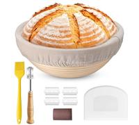 HaWare Cesta de fermentación, cesta de fermentación redonda de 23 cm, juego de pan con comida, cuchillo de panadero, espátula de masa y cepillo para hornear, cesta de pan de masa fermentada,