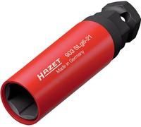 HAZET 903SLG6-21 Llave de vaso, 21 mm, cuadrado de 1/2 pulgada, hexágono exterior de 24 mm, perfil de tracción, casquillo de plástico giratorio amarillo, para tornillos de rueda