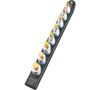 Hazet Smart-Rail 986-SR/8, Parte inferior magnética con 8 llaves de vaso, accionamiento: cuadrado 12,5 mm (1/2 pulg), salida: Perfil hexagonal, Carril de plástico para llaves de vaso