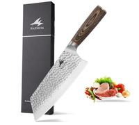 HAZMUSS Cuchillo de Chef de 19,8 cm de Acero Inoxidable de Alto Carbono - Cuchillo de Cocina Chino Martillado con Mango Ergonómico de Madera de Pakka, Hoja de Precisión Para Cocinar en Casa