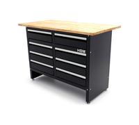 HBM banco de trabajo 120 cm con 8 cajones, encimera de madera maciza, negro