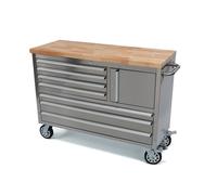 HBM carro de herramientas con encimera de madera, 122 cm, acero inoxidable