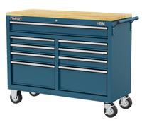 HBM Carro de herramientas móvil, banco de trabajo con encimera de madera 117 cm, azul
