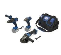 HBM Set combinado de batería, amoladora angular, llave de impacto, taladro 20 Voltios