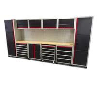 HBM Sistema de taller modular de lujo profesional, 16 piezas, negro rojo
