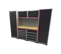 HBM Sistema de taller modular de lujo profesional, 9 piezas, negro rojo