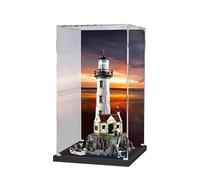 HCAEIOFJ Vitrina acrílica transparente para Lego Ideas 21335, aplicable para faro motorizado, caja de exhibición diseñada para regalo (solo vitrina) (fondo negro + fondo 1)