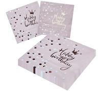 HDFHDF 36 servilletas rosas de cumpleaños en polvo púrpura oro caliente papel servilleta cuadrado amigos fiesta decoración fiesta 33 x 33 cm mantel de papel de mesa