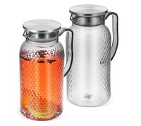 HEALEEP 2 Piezas Jarras de Jugo Acrílicas de Plástico Resistente de 1.8l con Tapa para Refrigerador, Diseño Moderno y Minimalista Adecuado para Bebidas Frías