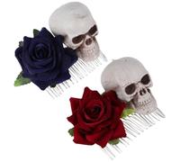 Healeved 2 Piezas Horquilla de Esqueleto Diseño de Rosa en Plástico y Resina, Cómoda y Práctica para Cabello en Fiestas y Uso Diario
