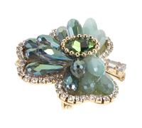 Healeved Broche de Latón Vintage Cristal en Forma de Trébol Verde, Elegante Pin para Solapa y Clip para Suéter Adecuado para Fiestas y Reuniones Festivas