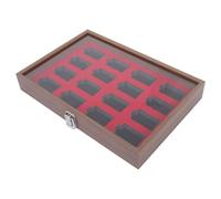 Healeved Caja expositora para con Tapa Transparente - Organizador de 16 Compartimentos para Guardar, Estuche a Prueba de Viento y Polvo para Uso doméstico o Comercial (35 x 24 cm, marrón Claro)