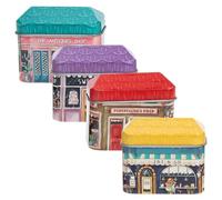 Healeved Cajas de Lata Pequeñas Decorativas Forma de Mini Casa Set de 4 Piezas Metal Hojalata Resistente Colores Vivos Ideales para Cocina y Almacenamiento el Hogar