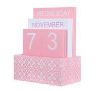 Healeved Calendario Perpetuo de Madera Rosa, Calendario de Sobremesa, Gestión, Base Compacta, Estilo Vintage Minimalista, para Hogar y Espacio de Trabajo