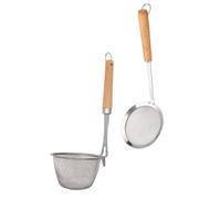 HEALLILY Colador de Acero Inoxidable Mango Largo de Madera, Set de 1, Utensilio de Cocina Práctico para Colar Alimentos Cocina Agarre Cómodo y Resistente