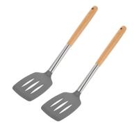 HEALLILY Espátulas de Silicona Mango Largo de Madera, Utensilios de Cocina Resistentes al Calor, 2 Piezas Reutilizables para Cocinar y Freír