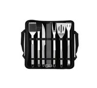 HEALLILY Kit de Herramientas para Barbacoa Espátula 12 Piezas Combo de Herramientas para Barbacoa, Acero Inoxidable, Negro, con Bolsa de Tela Pinzas, Cuchillo, Tenedor y Cepillo