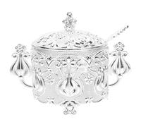 HEALSOPTHY Azucarero de Estilo Europeo con Tapa y Cuchara, Material de Hierro y Vidrio, Decoración Elegante para Cocina y Hogar, Set de 1 unidad Color Plata