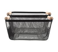 Healvian 2 Piezas Cestas de Almacenamiento Metálicas con Asas de Madera Negra, Organizador Funcional y Versátil para Cocina y Sala, Diseño Nórdico y Ahorro de Espacio