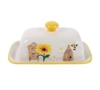 HEANUJJ Mantequera de Cerámica con Tapa y Diseño de Girasol, Bandeja Rústica para Mantequilla, Fácil de Servir en Reuniones y Cocina