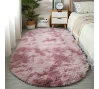 Hearda Alfombra Oval Peluda Salon, Alfombra Shaggy Pelo Largo Tie Dye Alfombrilla Habitacion Moderna Suave Esponjosa Lavables con Base Antideslizante para Dormitorio (Rosa Oscuro,80x120cm)